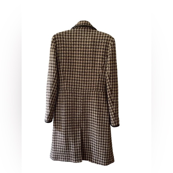 Vintage COACH Wool Houndstooth Coat with Leather Trim Tan Brown Cream Women's M - Picture 3 of 6